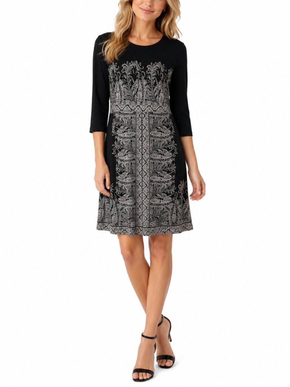 NWT J. Jill Wearever Collection Paisley Shift Black Gray Dress S